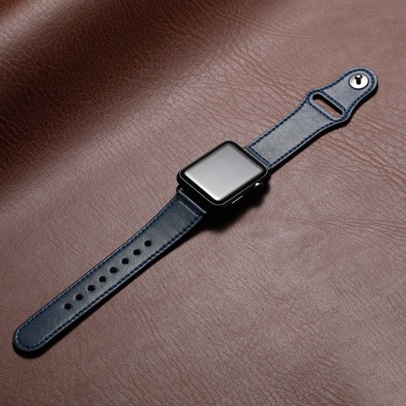 NEW[BAND] NAVY Genuine Leather For Apple Watch - Picture 3 of 8